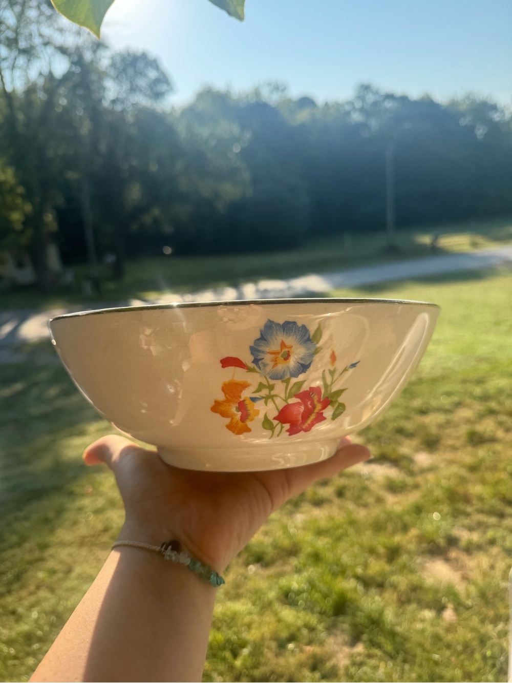 Vintage Universal Potteries Morning Glory/cattail stoneware serving bowl